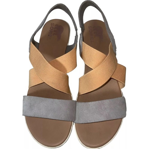 Sorel Women Sandals Cameron Flatform Chrome Grey Chalk Slingback Wedge shoes - Picture 3 of 7